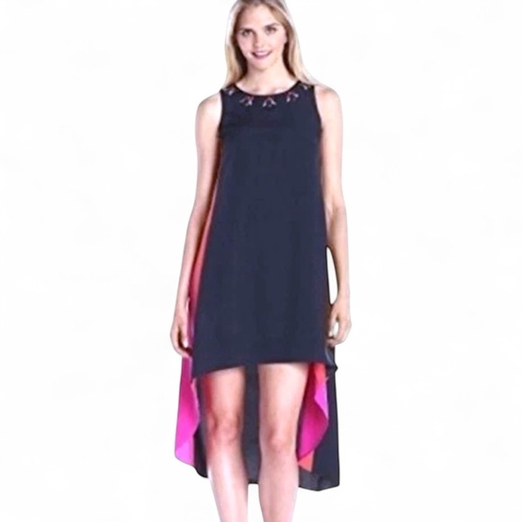 Vince Camuto Navy and Pink High Low Dress 4P - Picture 9 of 9
